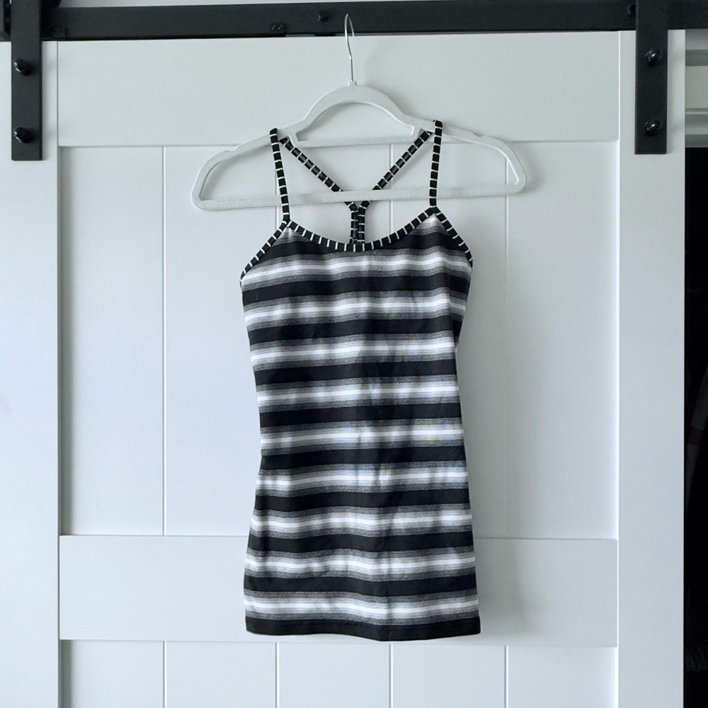 Lululemon athletica Women’s Power Y Work Out Tank Capilano Stripe Black White - Picture 12 of 15